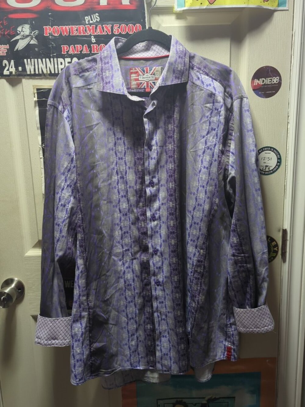 7 Downie St Mens Short Sleeve 100% Cotton Button Up Shirt Size 10 Purple
